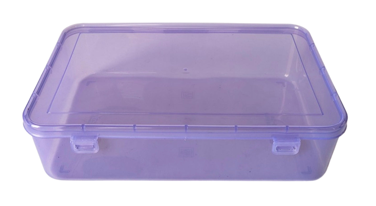 Feliz Purple Coloured Plastic Large Storage Box Size 11.5x7.5x2.75 inches,  Clear Plastic Storage Box Size 10.25x6.75x2.5 inches, Size 8.5x5.5x2.25