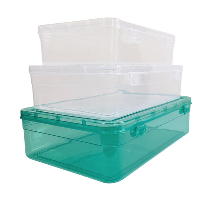 Green & white Coloured Plastic Large Storage Box set of 3 side view