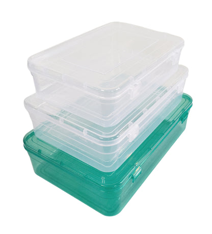 Green & white Coloured Plastic Large Storage Box set of 3 side & upper view