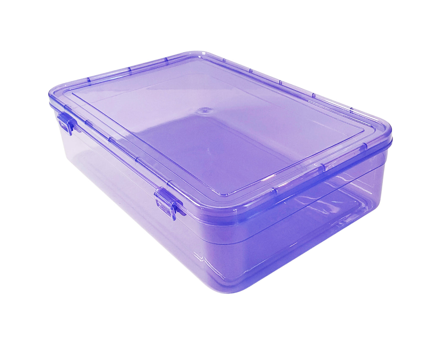 Feliz Purple Coloured Plastic Large Storage Box Size 11.5x7.5x2.75 inches,  Clear Plastic Storage Box Size 10.25x6.75x2.5 inches, Size 8.5x5.5x2.25