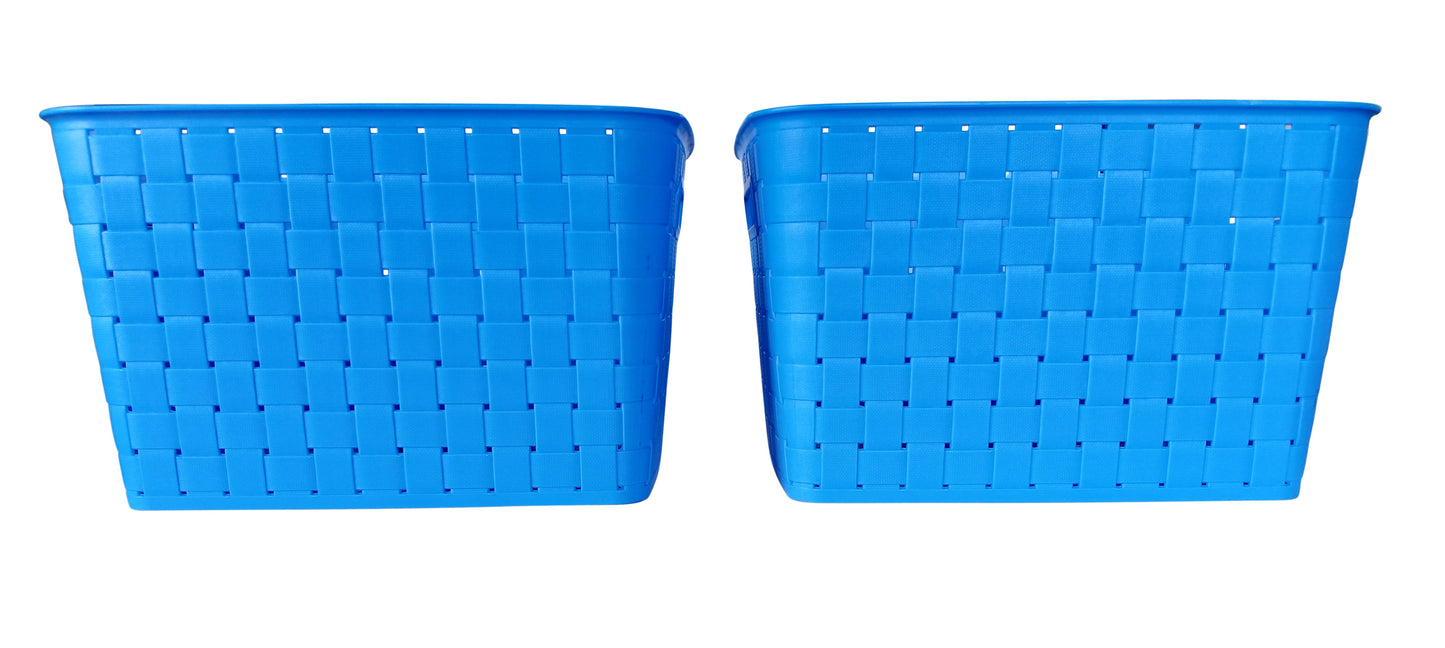 Plastic Checkered Extra Large Storage Baskets without lid Ocean Blue Colour side view set of 2