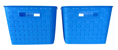 Plastic Checkered Extra Large Storage Baskets without lid Ocean Blue Colour side view