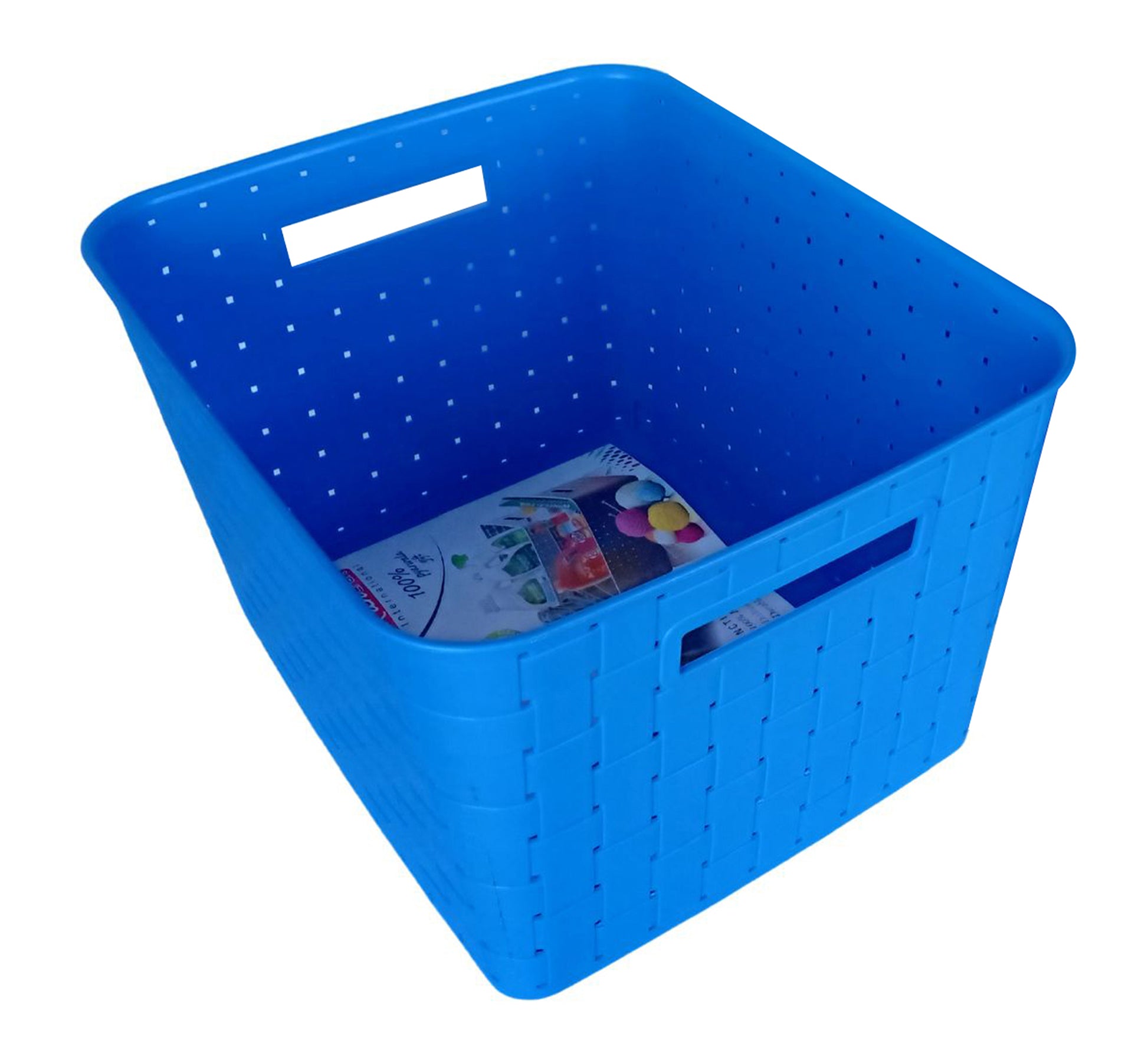 Plastic Checkered Extra Large Storage Baskets without lid Ocean Blue Colour upper & side view
